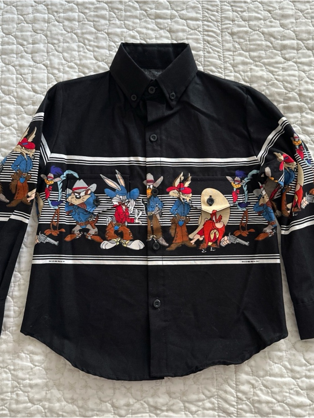 Vintage 1993 Looney Tunes Western Shirt Kids Size Small Karman Cowboy Button Up